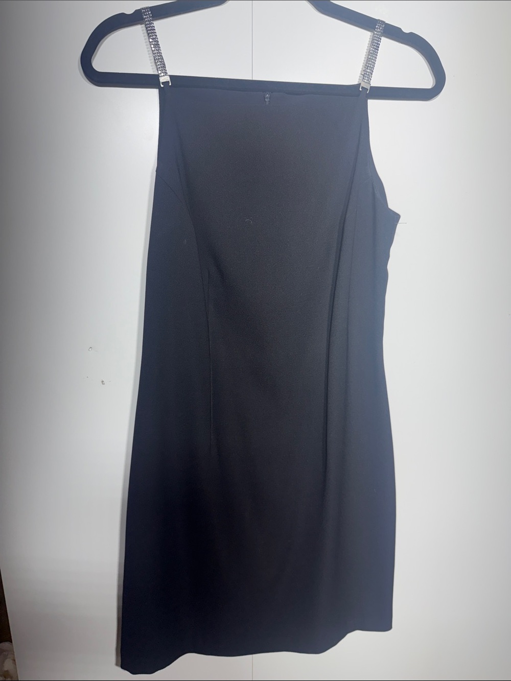 Classic Black Slip Dress with Rhinestone Straps